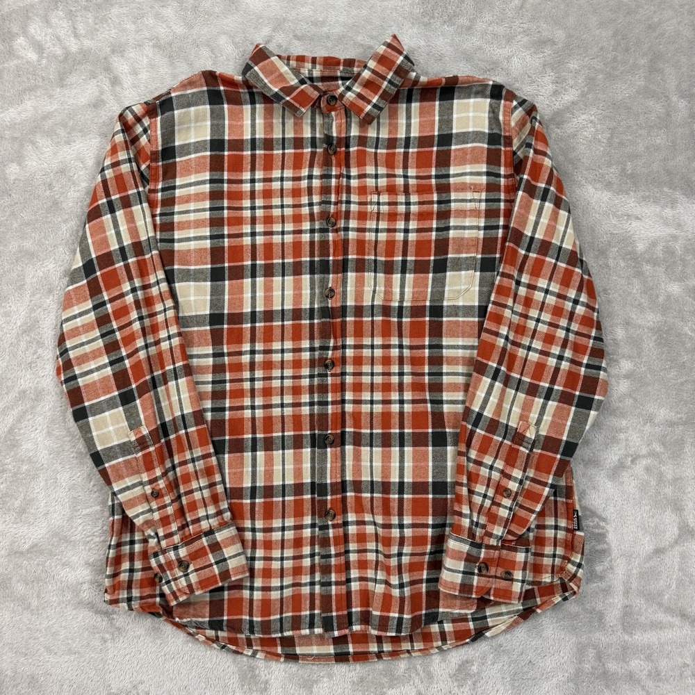 Eddie Bauer Shirt Mens XL Orange Plaid Flannel‎ Shacket Soft Warm Outdoor Trail